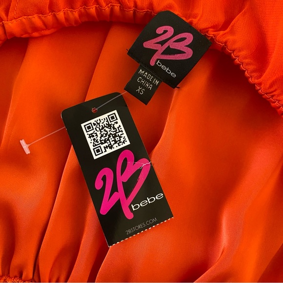 Bebe Bright Orange Party Halter Silky Cocktail Dress - Picture 8 of 14